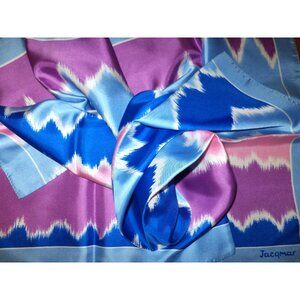 Vtg JACQMAR London SCARF 100% SILK Made in ITALY 26"x27" Blues Pink Purple White
